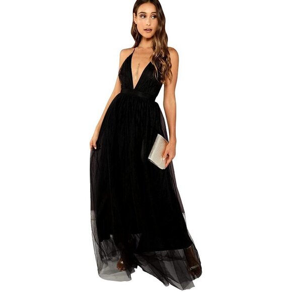 FLOERNS Plunging Neck Spaghetti Strap Maxi Cocktail Party Dress sz(XS) - Picture 1 of 12